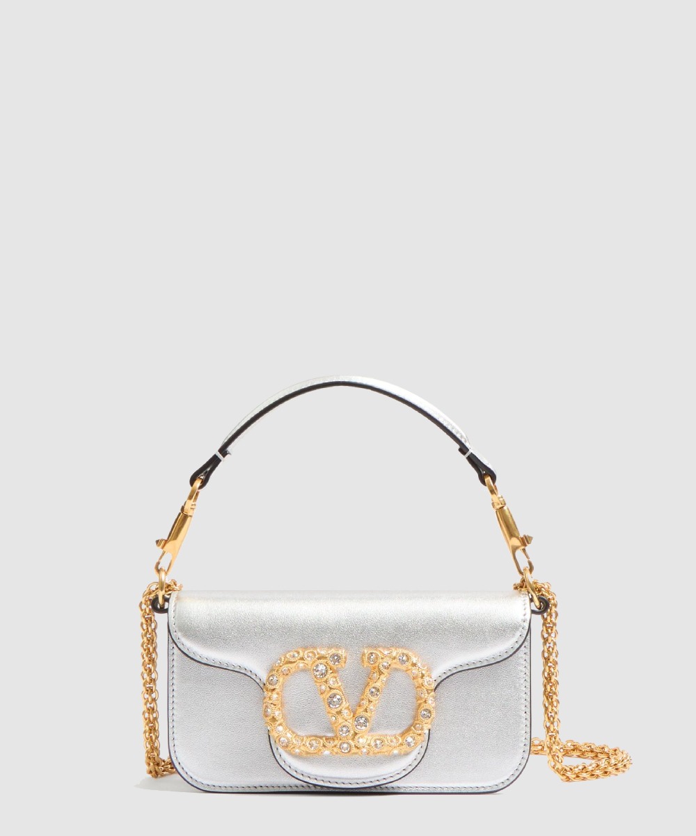 발렌티노 가라바니 로코 주얼 로고 장식 라미네이트 카프스킨 스몰 숄더백