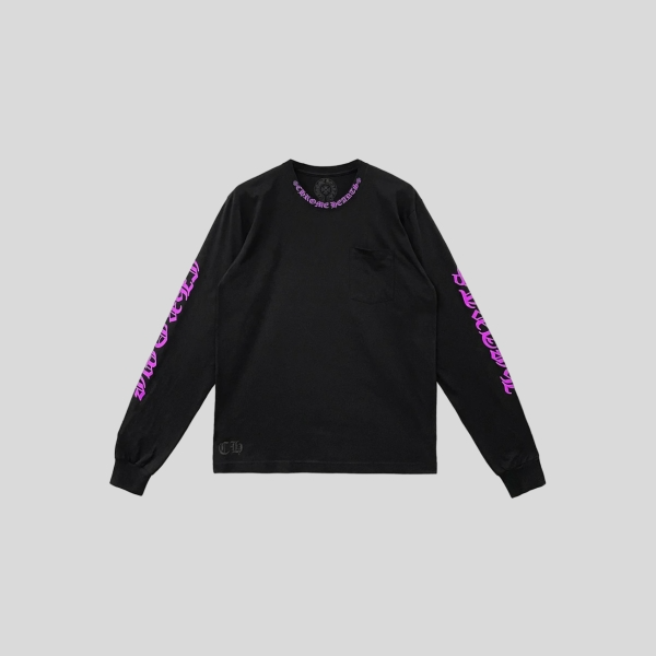크롬하츠 넥 스크립트 로고 롱슬리브 티셔츠 블랙 핑크