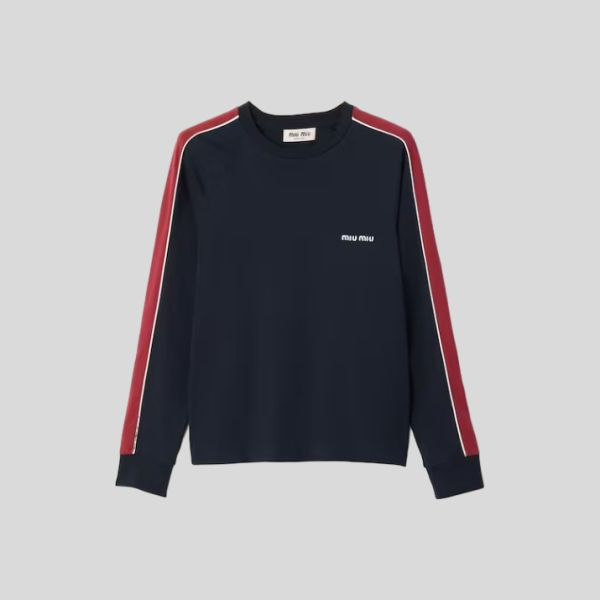 미우미우 롱 슬리브 코튼 저지 티셔츠