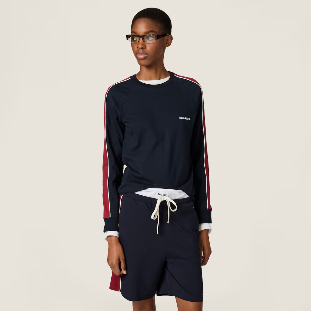 미우미우 롱 슬리브 코튼 저지 티셔츠